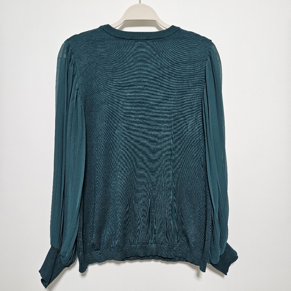 Adrianna Papell Womens Long Sleeve Top Soft Cozy Pleated Sleeve Holiday Green L - Picture 4 of 11